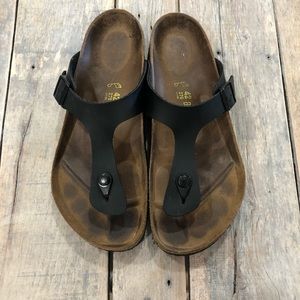 Birkenstock Gizeh Birko-Flor in Black Leather